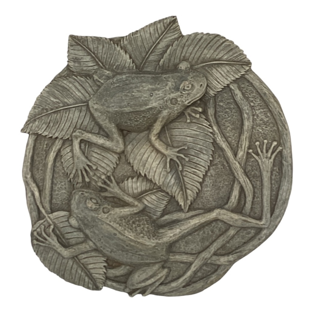 3D Frogs On Vines Round Hanging Step Stone Garden Plaque Decor Matte Slate Green - Picture 2 of 16